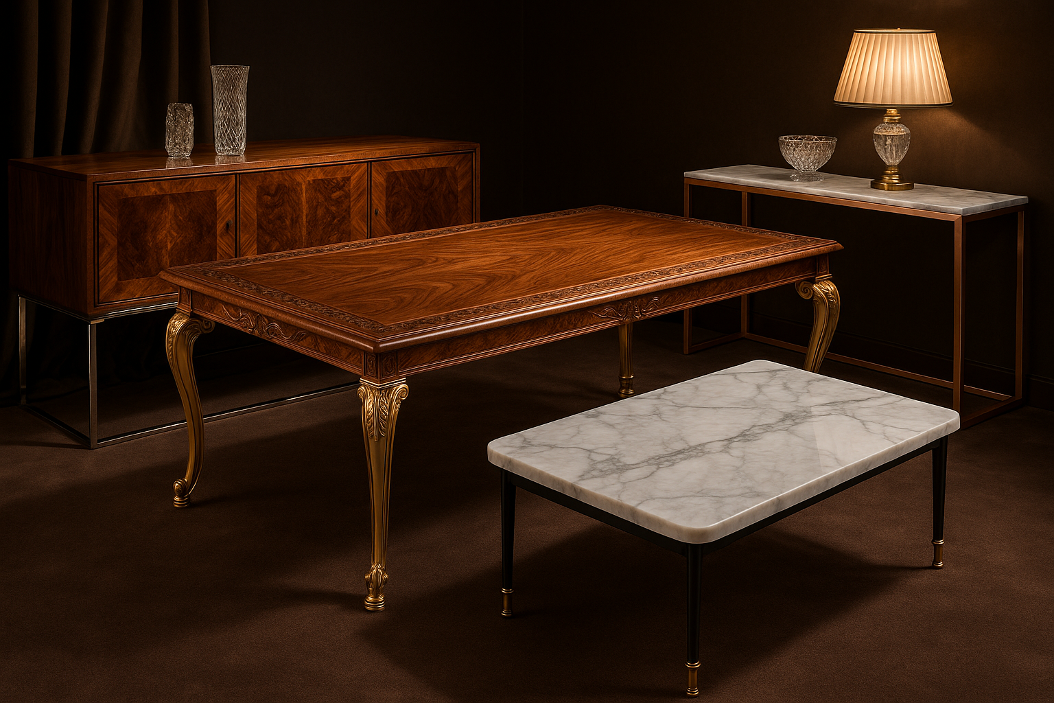 handmade wood furnuters and for and marble product with metal legs for richy rich people