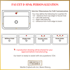 Diagram for faucet and sink personalization with dimensions and hole configurations.