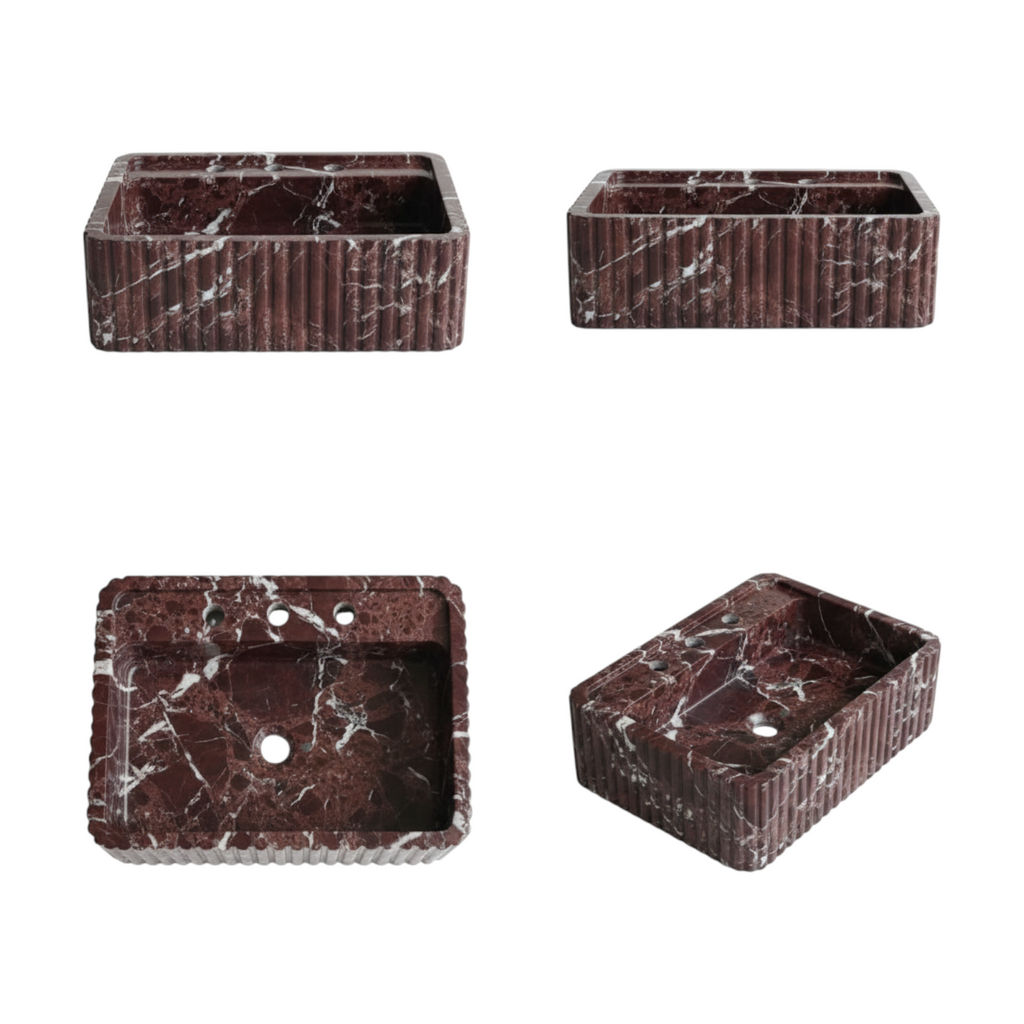 3 Faucet Holes Marble Sink - AMSK250003