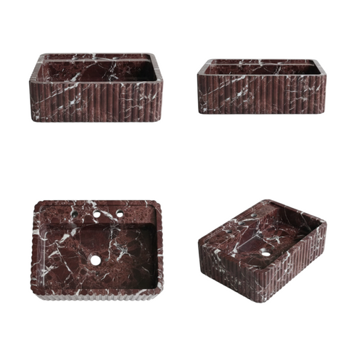 3 Faucet Holes Marble Sink - AMSK250003