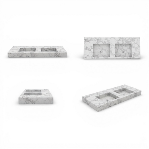 Handcrafted Double Arabescato Marble Sink– AMSK26001