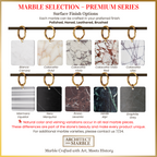 Marble selection chart with various marble finishes and colors, featuring Architect Marble branding.