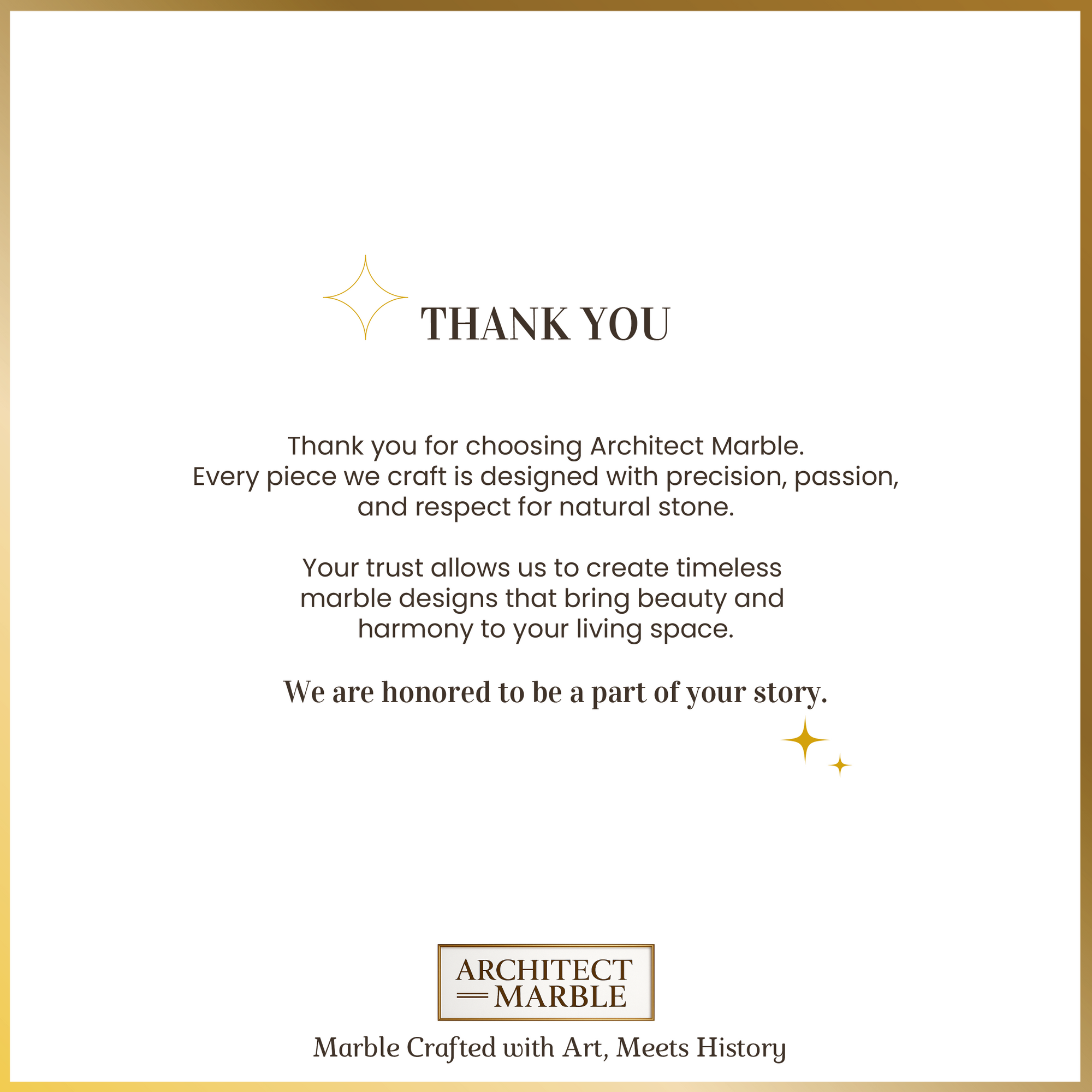 Thank you message from Architect Marble with brand logo and tagline.