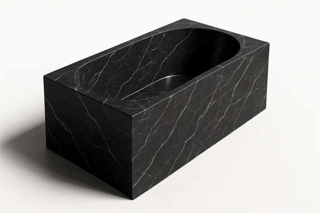 3D render of marble bathtub - 45-degree angle