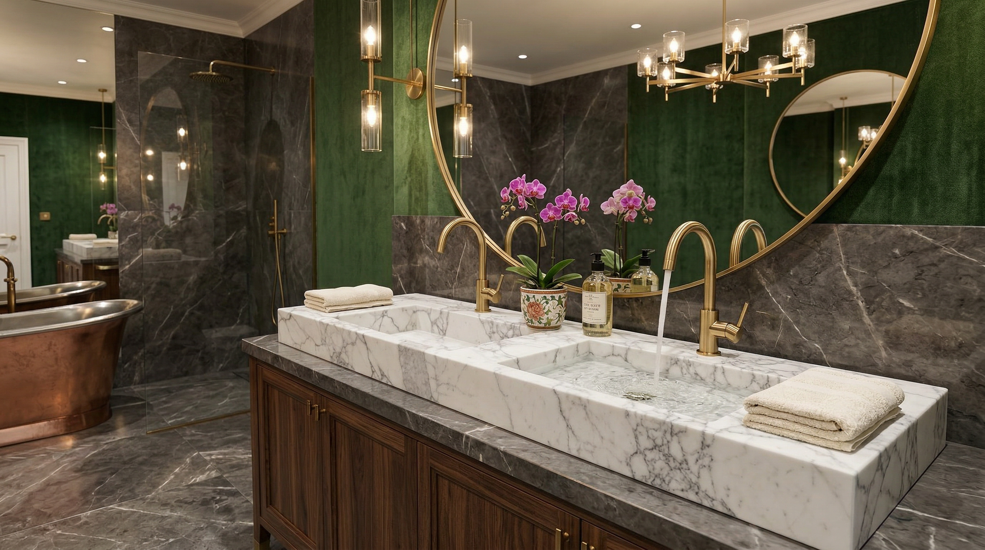 Handcrafted Double Arabescato Marble Sink– AMSK26001