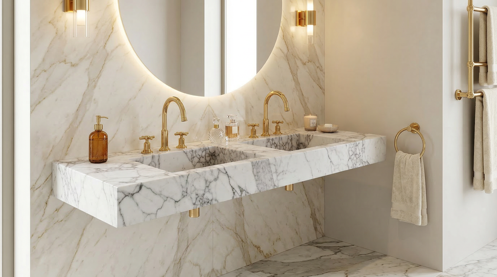Handcrafted Double Arabescato Marble Sink– AMSK26001