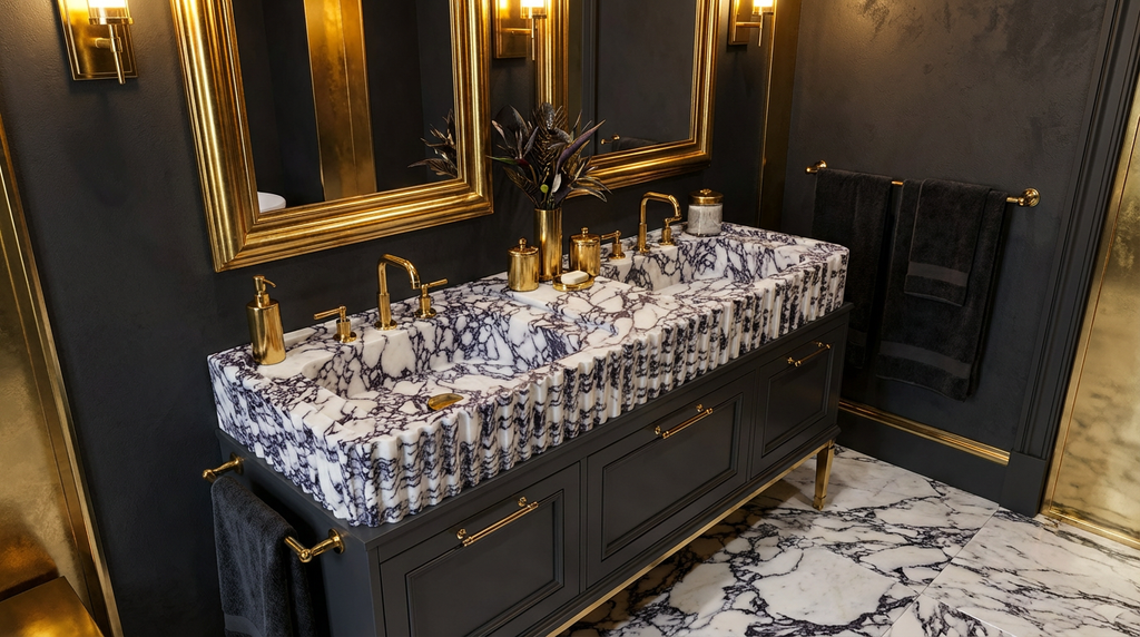 Handcrafted Double Marble Sink – AMSK250006