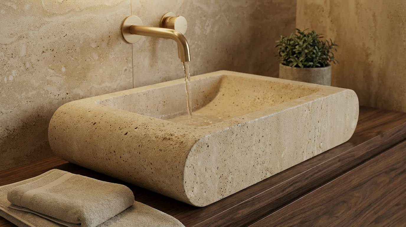 Handcrafted Oval Travertine Sink – AMSK250005