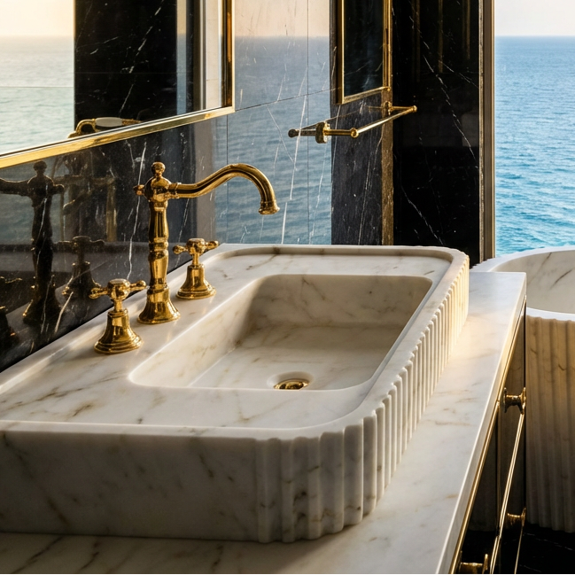 Handcrafted Single Marble Sink – AMSK250007