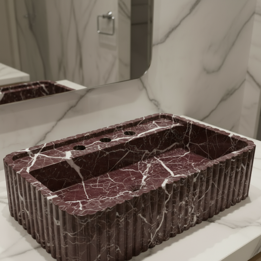 Cherry Marble Lavabo - Çapraz Açı Geniş Görünüm