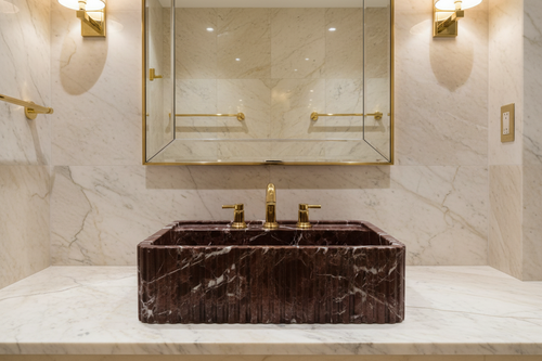 3 Faucet Holes Marble Sink - AMSK250003