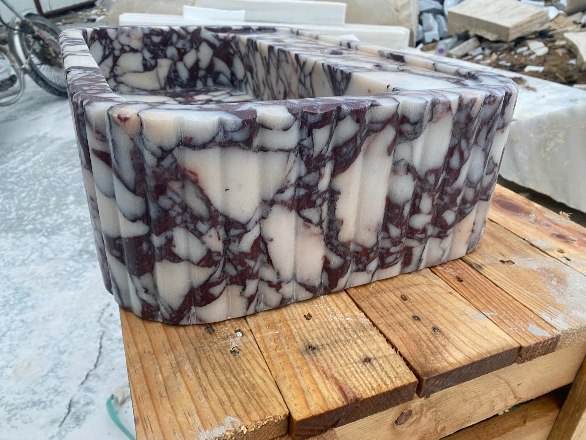 3 Faucet Holes Marble Sink - AMSK250009