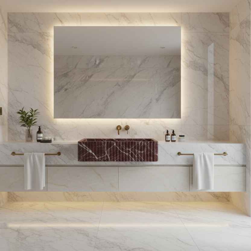 Lüks Banyoda Cherry Marble Lavabo