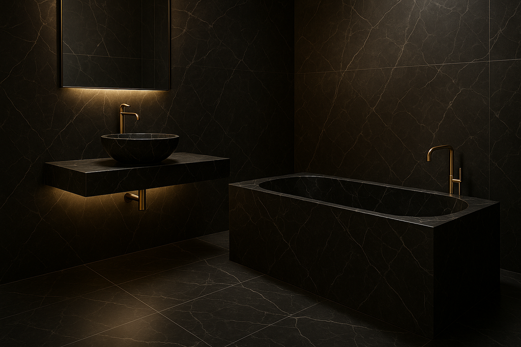 Luxurious black marble bathroom design