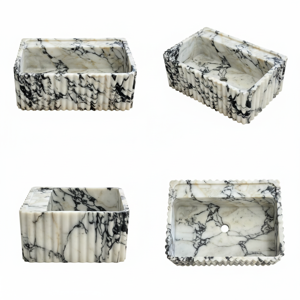 Marble sink 4 views with diagonal angle