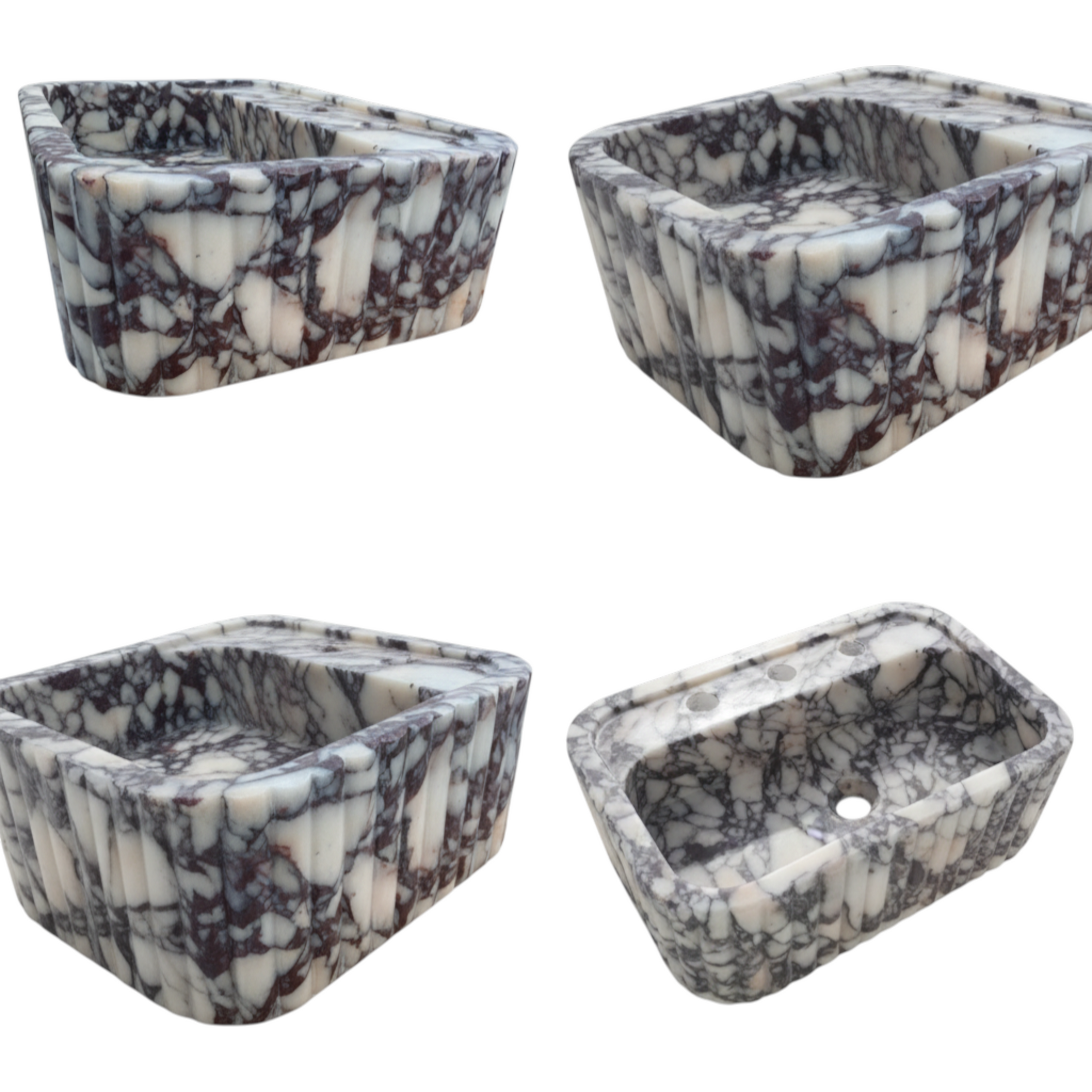 3 Faucet Holes Marble Sink - AMSK250009