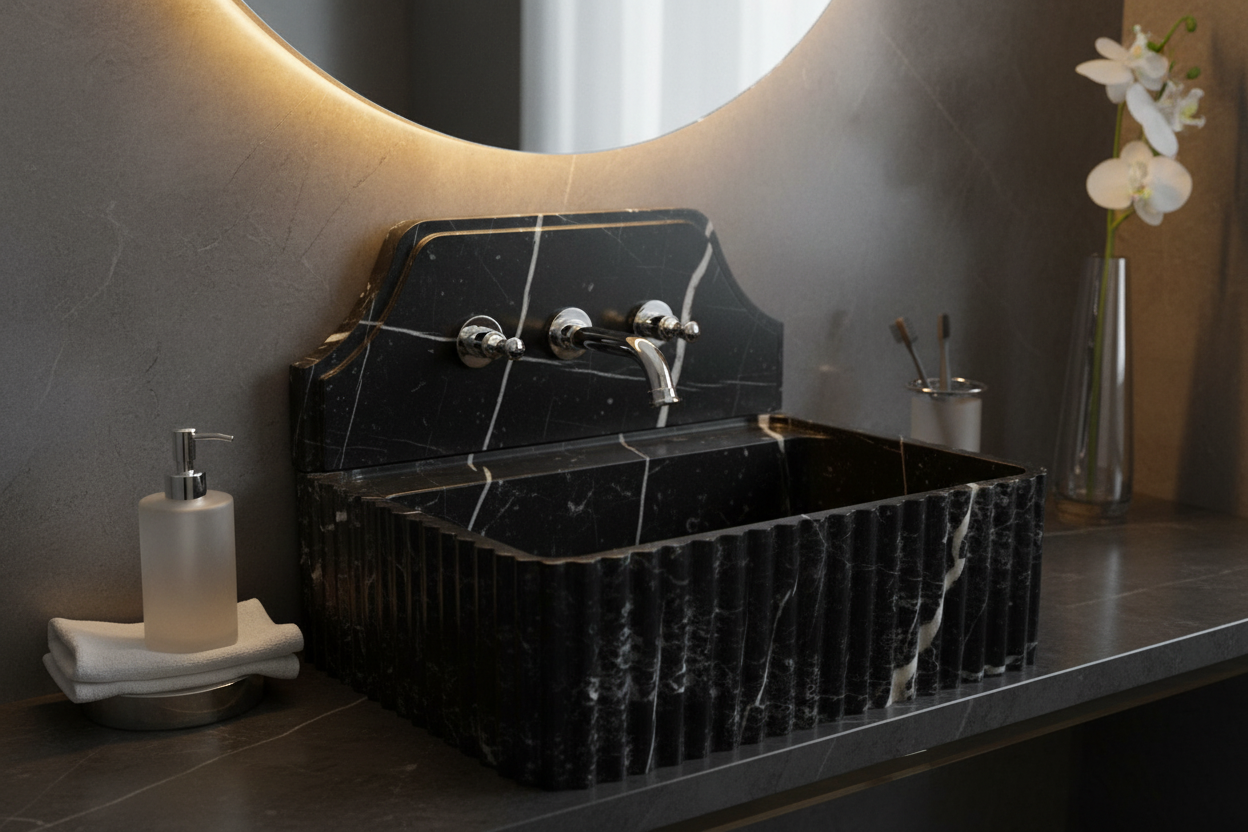 Nero Marquina Lavabo - Yakın Çekim