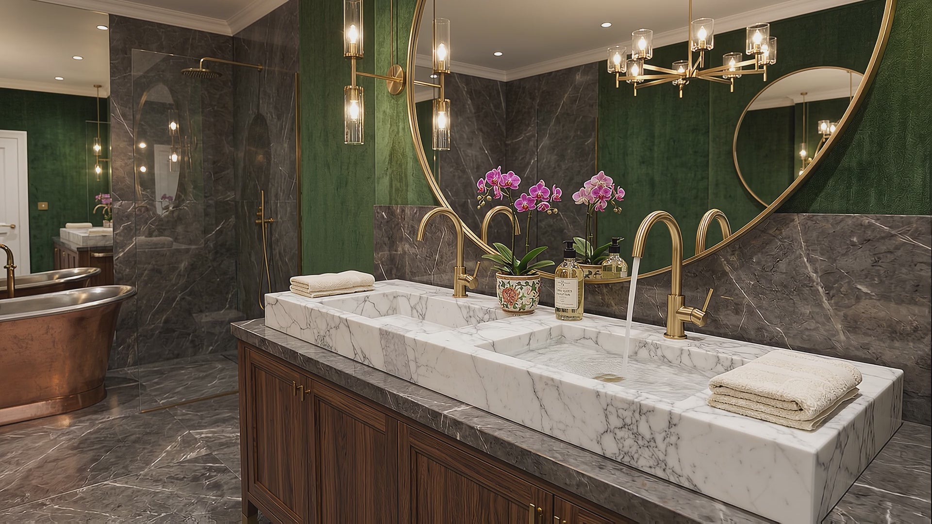 Handcrafted Double Arabescato Marble Sink– AMSK26001