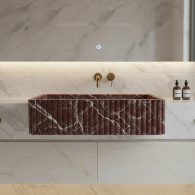 Yakın Çekim Lüks Banyoda Cherry Marble Lavabo